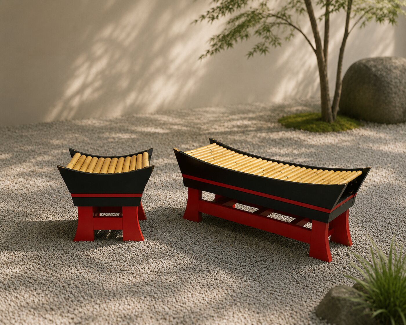 Japanese-inspired bench and stool